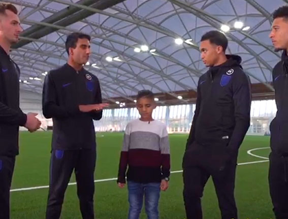 Mikey Poulli meets Trent Alexander Arnold and Jadon Sancho at St Georges Park